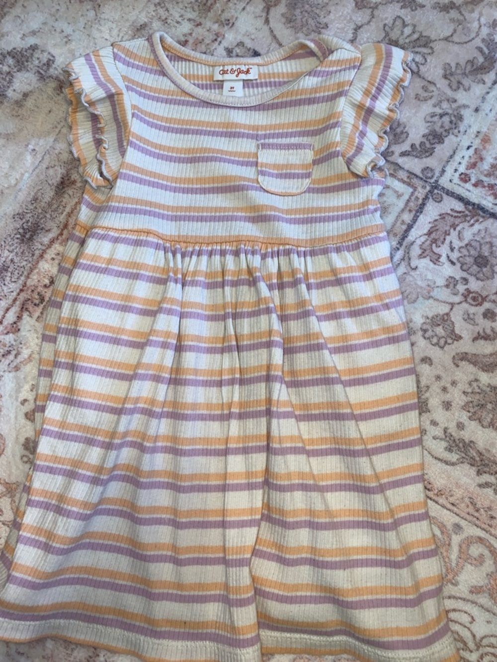 Cat & Jack Girls' Pastel Stripe Flutter Dress - Cream, Lavender & Peach